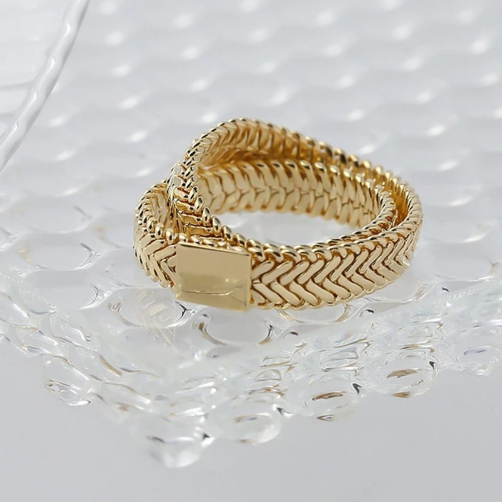 NEW 18K Gold Plated Flat Cross Chain Layer Ring - Picture 3 of 5